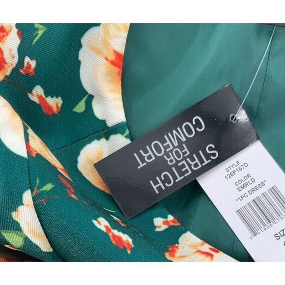 JM Studio By John Meyer Dress Women's 8 Emerald Floral Cap Sleeve Stretch Midi - Picture 7 of 7